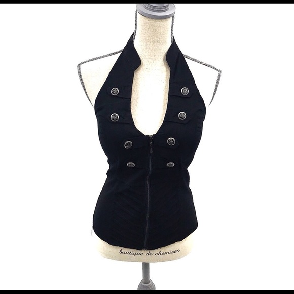 other Tops - Halter with military button detailing zip front Size Small Black